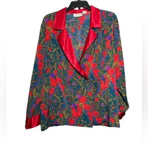 Vintage Victoria's Secret Pajama Top Women’s Medium Red Floral Double Breasted